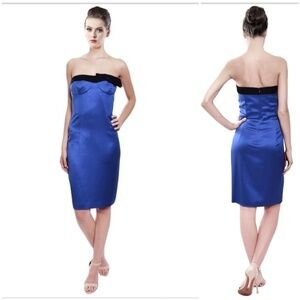 ❤Escada Vibrant Royal Blue Silk Strapless‎ Cocktail